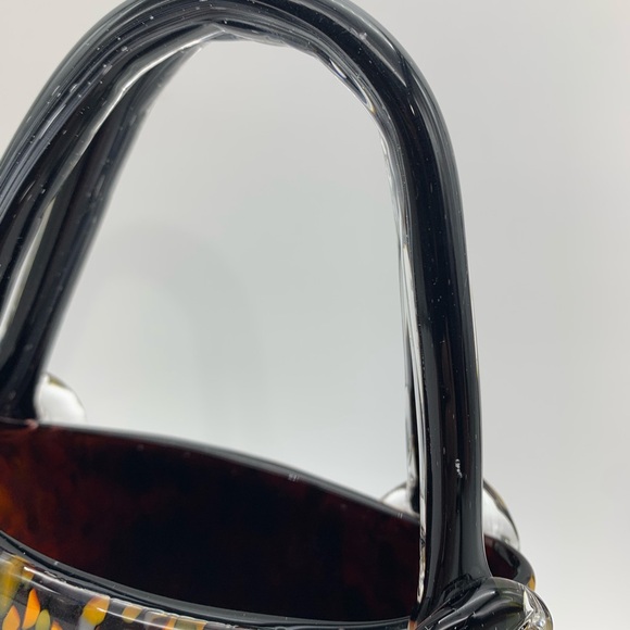 Vtg. Murano Style Mouth Blown Block Cut Handbag Purse Sculpture Or Flower Vase - Picture 14 of 14